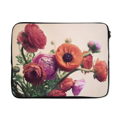 Produktbild von MuchoWow® Laptop Hülle 17 Zoll Laptoptasche Rosa und orangefarbene Butterblumen - Zipper - Schutzabdeckung