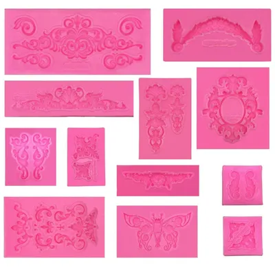 Productafbeelding van Siliconen mal set, Barokreliëf, 12 stuks, bloemenrank, gietvorm, fondantdecoratie, knutselprojecten
