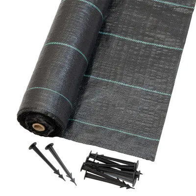 Produktbild von Jardinion Unkrautvlies 100g/m² 25m + 20 Erdanker GRATIS, Gartenvlies wasserdurchlässig, Unkrautfolie mit hoher UV-Beständigkeit, für Garten und Beet, Polypropylen, Schwarz