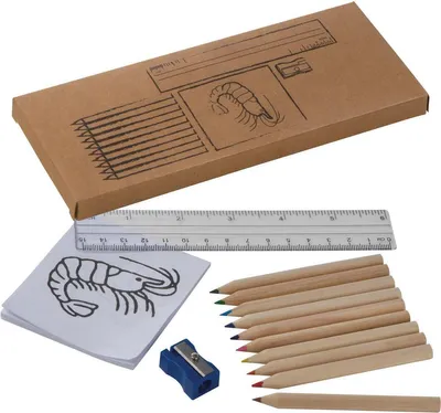 Produktbild von Kinderzeichenset mit 10 Buntstiften, Lineal (15 cm), Anspitzer, Ausmalblock