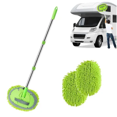 Image de Brosse pour voiture, brosse pour voiture, brosse de lavage, outil de nettoyage pour pare-brise avec manche télescopique, kit de brosses de nettoyage pour voiture