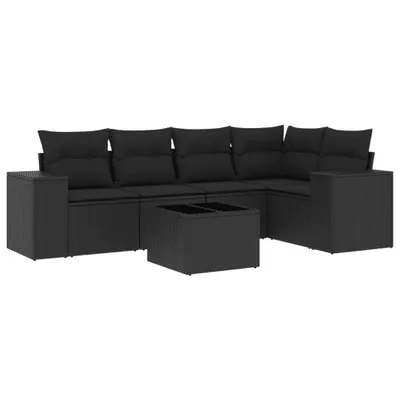 Produktbild von 6-tlg. Garten-Lounge-Set, modular mit Stauraum, wasserabweisendem Beutel, Poly Rattan, Hartglas-Tisch, UV-beständig, Schwarz