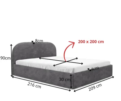 Obrázok produktu pre Sofello Calúnená postel MOON šedá 200x200 drevený lamelový rám Vysoko kvalitná postel Boucle Teddy Fabric s postelným boxom a úložným priestorom
