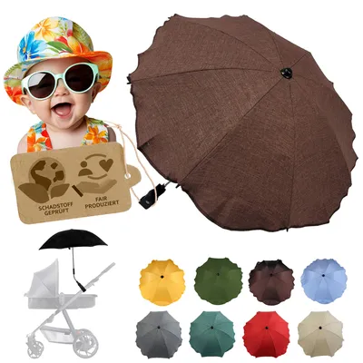 Produktbild von BAMBINIWELT Sonnenschirm für Kinderwagen Ø68cm UV-Schutz50+ Schirm Sonnensegel Sonnenschutz MELIERT dunkelbraun