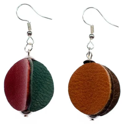 Produktbild von Leder Kreis Ohrringe Handarbeit Miniblings Hänger Ohrschmuck Boho Style DIY bunt