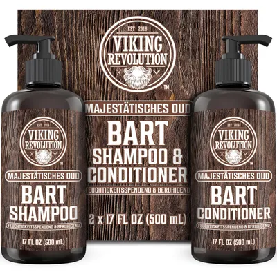 Produktbild von Bartshampoo und Conditioner Set Erweicht Glättet und Stärkt den Bartwuchs Bartshampoo Für Männer Majestätisches Oud Geschenke Für Männer 2 x 500 ml