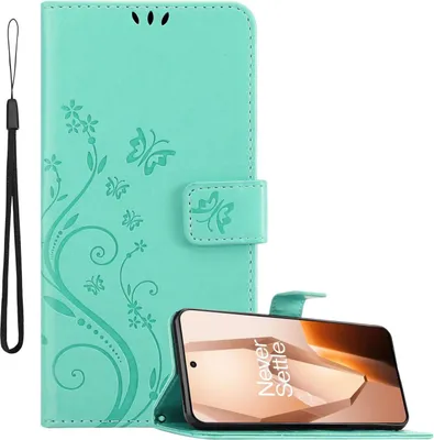 Image de Cadorabo Housse pour OnePlus 13R Housse en FLORAL TURQUOISE Housse de protection au design floral avec fermeture magnétique, fonction de rangement et emplacements pour cartes Book Case Cover