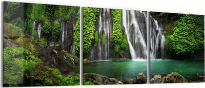 Produktbild von DEQORI Glasbild Echtglas 3x50x50 cm 'Zwillingswasserfall' Wandbilder XXL groß