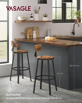 Produktbild von VASAGLE Barhocker, 4er Set, Barstühle, Küchenstühle, mit Rückenlehne