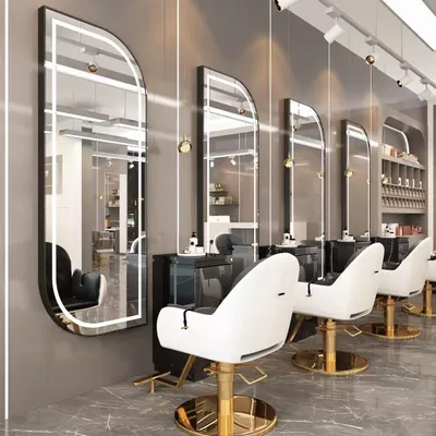 Produktbild von Frisierplatz Bedienplatz mit LED Spiegel 170x70 cm Schwarz - Friseur Barber Kosmetik Konsole