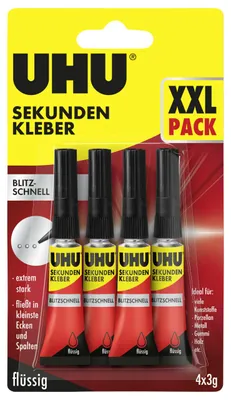 Produktbild von UHU Sekundenkleber blitzschnell 4 x 3 g flüssig