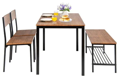 Immagine prodotto di Set tavolo da pranzo 4 pezzi - Tavolo da cucina - Set di sedie - Tavolo da pranzo - Design industriale - Struttura in metallo