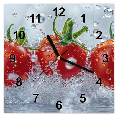 Produktbild von Wanduhr aus Glas mit Motiv Wassertomaten- 30 x 30 cm - inkl. Aufhängesystem