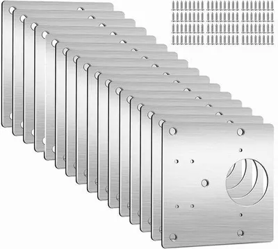 Immagine prodotto di Set di riparazione per cerniere da 16 pezzi - Piastra di montaggio in acciaio inossidabile - 90 x 90 mm - 5 posizioni - Argento - per mobili e pannelli in legno