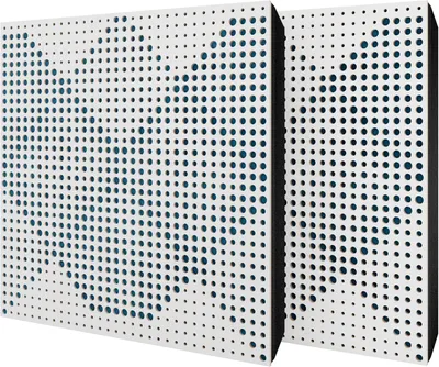 Obrázek produktu pro Balení po 2 kusech – akustický panel s sametovým potahem a montážní sadou | 50 x 50 x 5 cm | Absorpce, difúze, odraz a zvuková izolace | [WILDS – bílá | modrá]