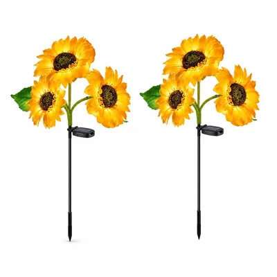 Produktbild von 2er Set Solar Sonnenblumenlichter mit 24 LED-Kernen, Gartendeko Solarlampen für Außen, LED Gartenbeleuchtung - SOLAFLORA