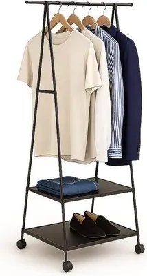 Image de Portant à vêtements sur roulettes avec 2 étagères en tissu