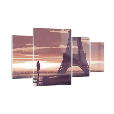 Produktbild von Bilder auf glas - Paris Stadt Nacht - 160x90cm - Glasbilder - Wandbilder - Kunstdruck - zum Aufhängen bereit - Wanddekoration aus Glas - Glas Bilder - Wandbild auf Glas - 4 Teile - GDL160x90-4104