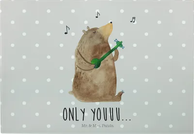 Produktbild von Mr. & Mrs. Panda Servierplatte Bär Gitarre - Grau Pastell - Geschenk, Teddy, Schneidebrett, Hackbrett, Glas-Schneidebrett, Frühstücksbrett, Brotzeitplatte
