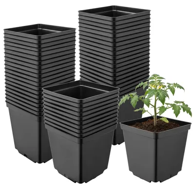 Produktbild von Garronda 50 Stück Kunststoff eckig mit Drainagelöchern Blumentopf für Garten (Schwarz, 15 x 15 x 15 cm (2,5L)) GD-KW-S