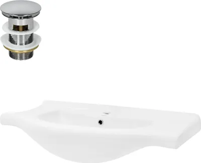 Immagine prodotto di Lavabo LuxeBath Lavabo da appoggio ovale, 86x51,5x21,5 cm, bianco, Vetroceramica, incl. set di scarico con troppopieno