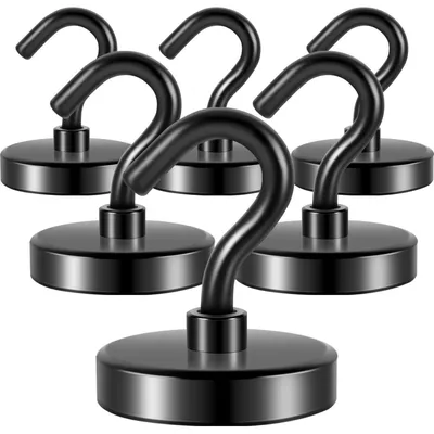 Produktbild von Magnethaken 50kg Hochleistungs-Erdmagnete mit Haken Schwarz 6er-Pack