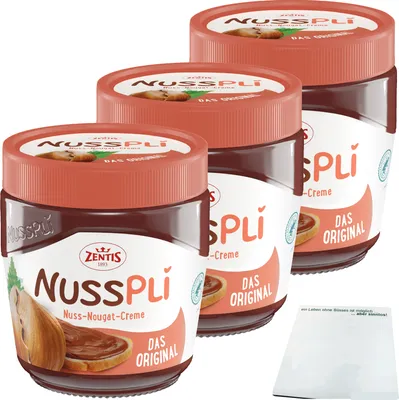 Produktbild von Nusspli Nuss-Nougat-Creme 3er Pack (3x400g Glas) + usy Block