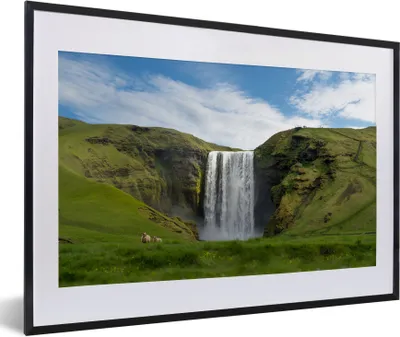 Produktbild von MuchoWow® Gerahmtes Poster Wasserfall - Island - Natur 60x40 cm - Poster mit Schwarzem Bilderrahmen Wandposter Rahmen Foto Bilder - Schlafzimmer - Plakat in Rahmen - Drucken