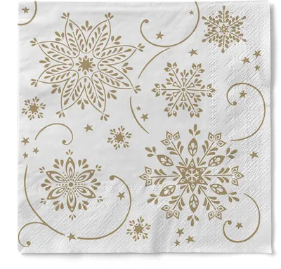 Produktbild von Tissue Serviette Cristal in Weiss, 3-lagig, 33 x 33 cm, 100 Stück - Mank - Schneeflocken Eiskristalle Weihnachten