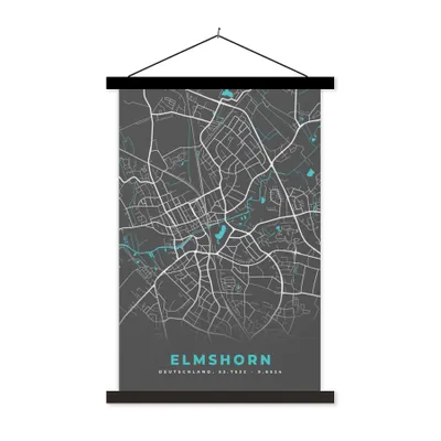 Produktbild von MuchoWow® Textilposter Stadtplan - Elmshorn - Deutschland - Karte 40x60 cm mit schwarzem Rahmen - Wanddekorationen