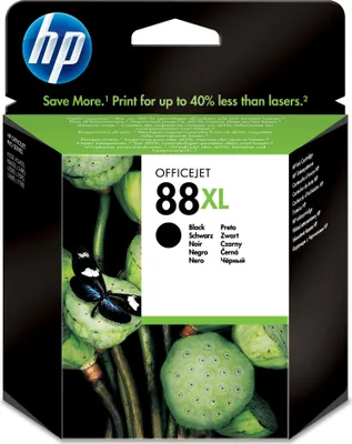 The image shows the packaging of an HP OfficeJet 88XL black ink cartridge.