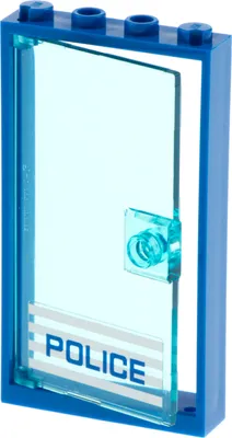 Produktbild von 1x Lego Tür Rahmen 1x4x6 blau Scheibe hell blau Police rechts 60616pb009R 60596