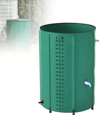 Produktbild von XMTECH Regentonne Regenwassertonne 380L Faltbare Regentank Regenfass Regenwasserfass PVC Wassertank Regenwassertank mit Ablasshahn und Skala (Grün)