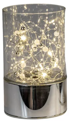 Produktbild von LED Deko Licht Stimmungslampe Stars & Pearls silber H. 15cm Glas Timer Formano