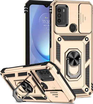 Produktbild von Moto G50 Hülle mit Schiebe Kamera Schutz und Ringhalter Ständer Robust Rüstung Schutzhülle für Motorola Moto G50 Gold