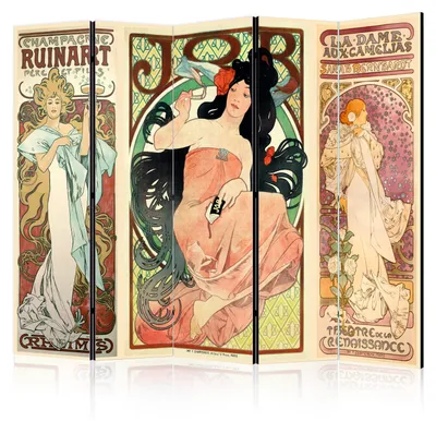 Produktbild von Muralo Beidseitig bedruckter PARAVENT 5-teilig Raumteiler klappbar Frauenbilder Abstraktion 225cmx172cm