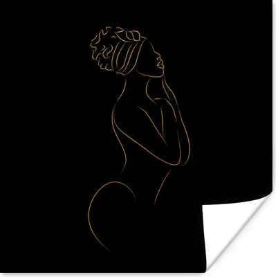 Produktbild von MuchoWow® Poster Frau - Hut - Schwarz und Gold 75x75 cm - Wand Dekoration