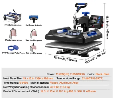 Immagine prodotto di Macchina multifunzione 8-in-1: pressa termica, macchina per trasferimenti, pressa per magliette, pressa per tazze