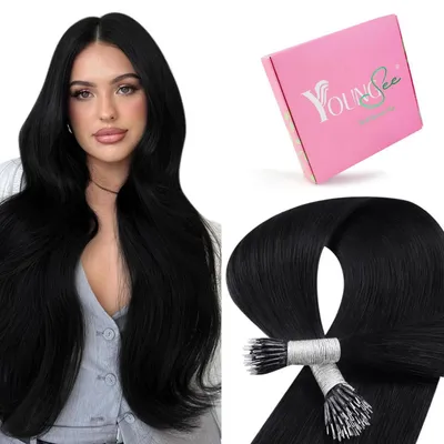 Produktbild von Nano Extensions Echthaar Schwarz 55cm 50g Nanoring Extensions Echthaar 1g