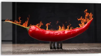 Produktbild von DEQORI Küchenrückwand Glas 80x40 cm 'Brennende Chilischote' Spritzschutz Bad Rückwand