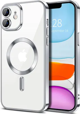 Image de Coque magnétique transparente pour iPhone 11, compatible MagSafe, coque de protection galvanisée avec protection de l'appareil photo Argent