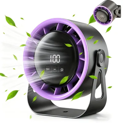 Produktbild von Akku-Ventilator 360° Tischventilator Tragbarer Ventilator,4000mAh Akku 100-stufig einstellbar,≤36dB leise,mit Ambientelicht,für Büro,Outdoor