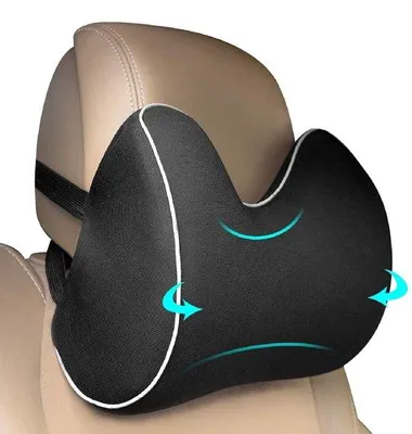 Image de Coussin ergonomique pour nuque Unyqoos® – support pour la tête de voiture, en mousse viscoélastique douce, avec housse 3D en mesh amovible, sangles élastiques réglables, couleur noire
