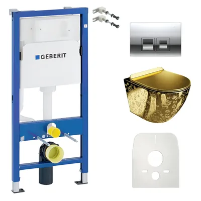 Produktbild von GEBERIT Geberit Duofix Basic Vorwandelement + Wand-WC Tiefspül Sofi Slim Becken Golden Eye Spülrandlos + Bedienplatte Delta 25 für Doppelspülung