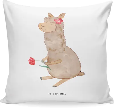 Produktbild von Mr. & Mrs. Panda kuschelkissen 40x40 Alpaka Blume - Weiß - Geschenk, Lamas, Lama, Kopfkissen, kissen für couch, zier, Polster, Dekoration, Kuschel