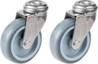 Immagine prodotto di 75 mm 3" in acciaio inox con ruote in gomma grigia, girevoli, 120 kg, set di 2