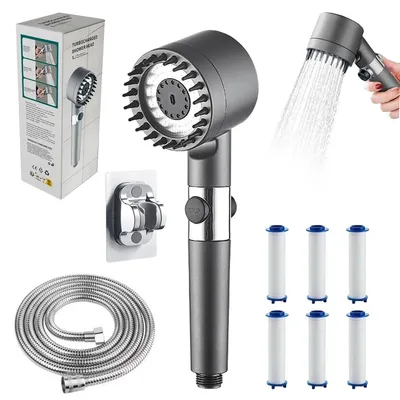 Produktbild von Hochdruck Duschkopf Wassersparend Duschbrause - 2 m Duschschlauch - 3 + 1 Strahlarten - Antikalk