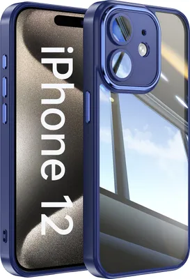 Produktbild von Handyhülle für iPhone 12 Hybrid Transparent TPU PC Militärschutz mit Kameraabdeckung Blau