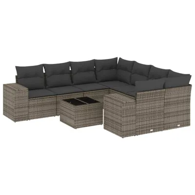 Produktbild von vidaXL 9-tlg. Garten-Sofagarnitur mit Kissen Grau Poly Rattan