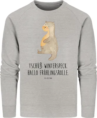 Produktbild von Mr. & Mrs. Panda Fair Fashion Pullover Otter Bauch Größe M - Heather Grey - Geschenk, Essen. Foodlover, Seeotter See, Sweatshirt, Sportmuffel, Sweater, Pulli, Baumwoll